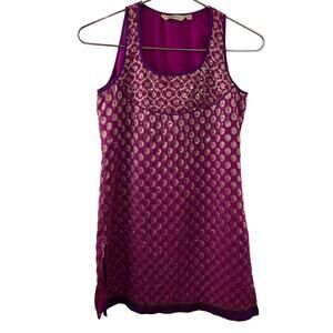 Global Design Pink Sleeveless Scoop Neck Beaded Tunic Top Mini Dress XS